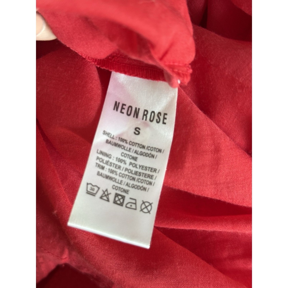 Neon Rose Mini Dress Size Small Red Sailor Collar Ruffle Bow Crochet Seersucker - Picture 6 of 9